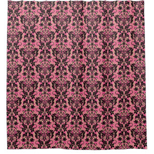 Pink and Black Damask Shower Curtain