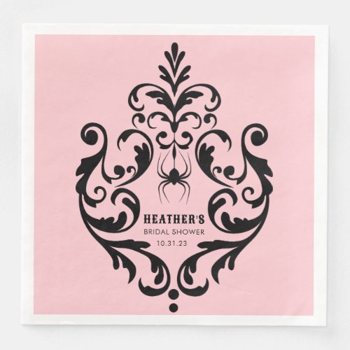 Pink and Black Damask Spider  Bridal Shower Paper Dinner Napkins