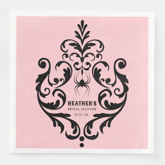 Pink and Black Damask Spider | Bridal Shower Paper Dinner Napkins (Front)
