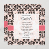 Pink and Black Damask Sweet Sixteen Invitations (Front/Back)