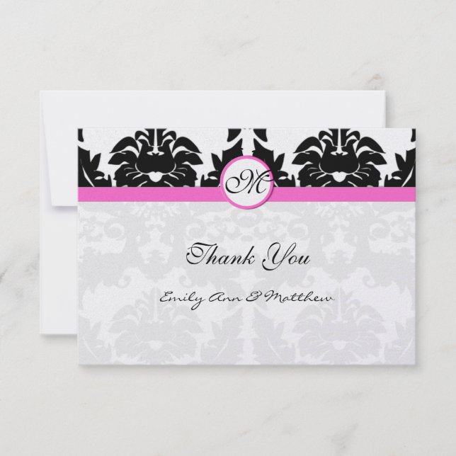 Pink and Black Damask Swirls Thank You (Front)