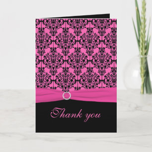 Pink and Black Damask Thank You Card