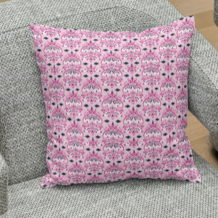 Pink and Black Damask Throw Pillow