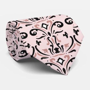Pink and Black Damask Tie