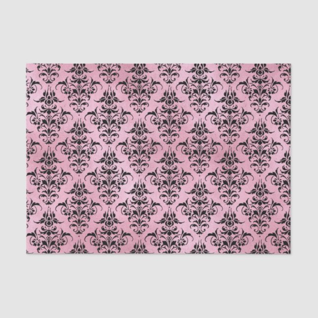 Pink and Black Damask Tissue Paper (Front)