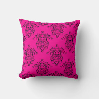 Pink and Black Damask Vintage Style Pattern Throw Pillow
