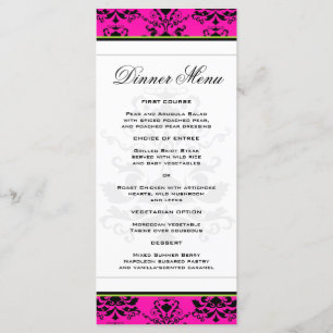 Pink and Black Damask w/ Green Slim Dinner Menu