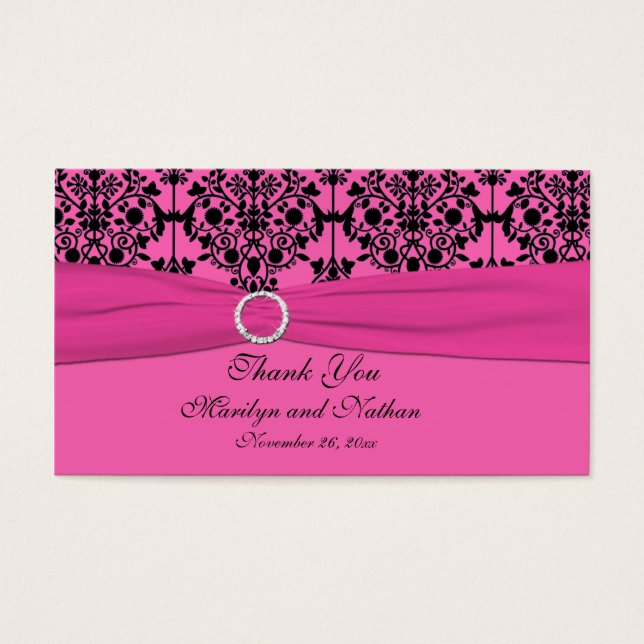 Pink and Black Damask Wedding Favor Tag (Front)