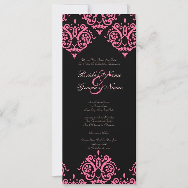 Pink and Black Damask Wedding Invitation (Front)