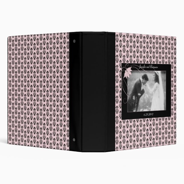 Pink and Black Damask Wedding Photo Album Binder (Background)