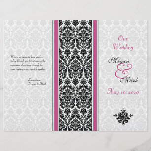Pink and Black Damask Wedding Program