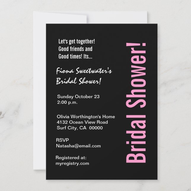 Pink and Black Design Bridal Shower Invitation (Front)