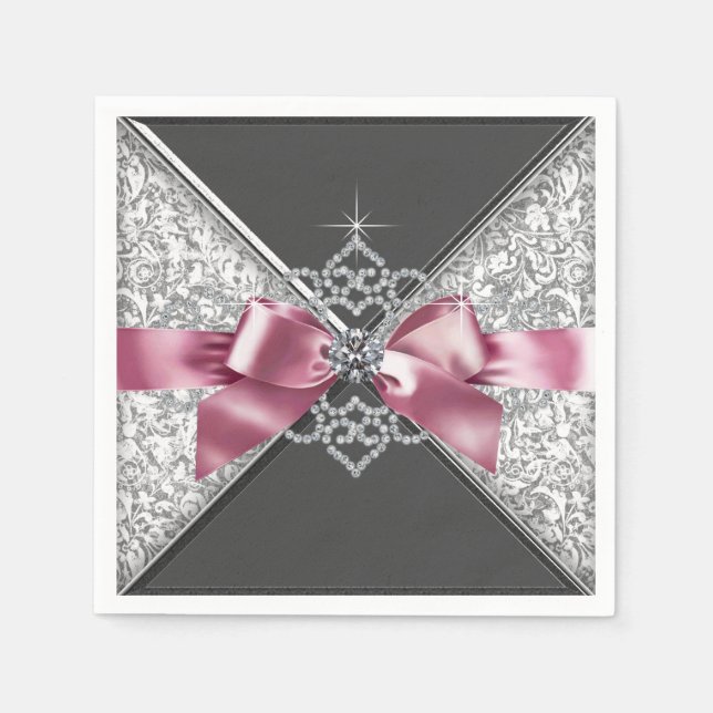 Pink and Black Diamond Bow Napkins (Front)