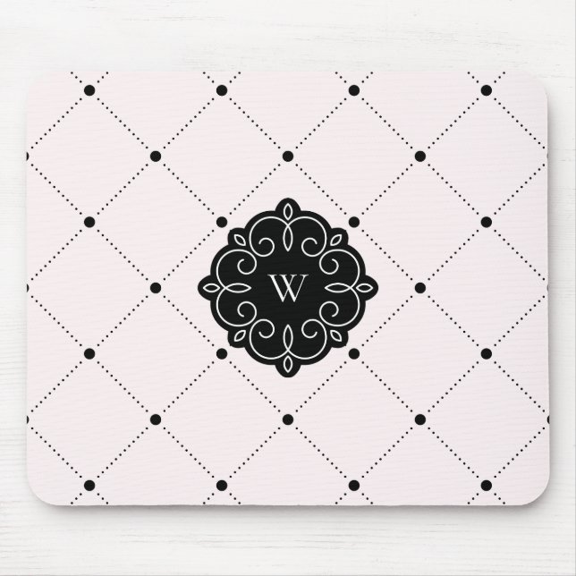 Pink and Black Diamond Dots Pattern Monogram Mouse Pad (Front)