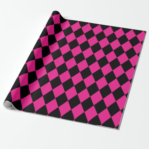 Pink and black diamond harlequin pattern gift wrapping paper