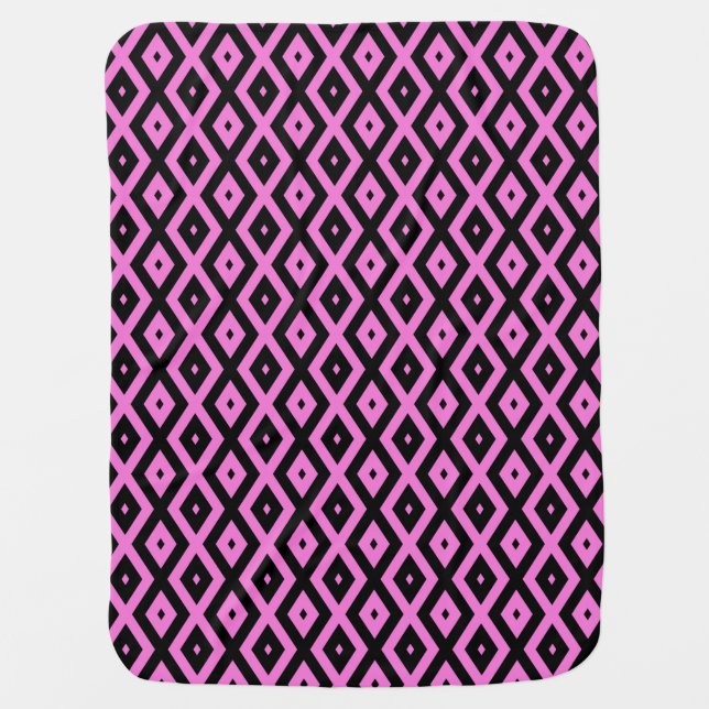 Pink and black diamond pattern baby blanket (Front)