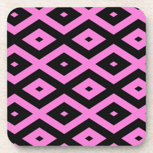 Pink and black diamond pattern beverage coaster