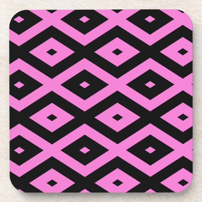 Pink and black diamond pattern beverage coaster (Front)