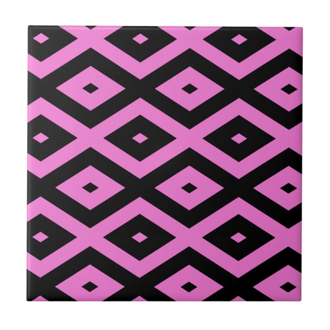 Pink and black diamond pattern ceramic tile (Front)