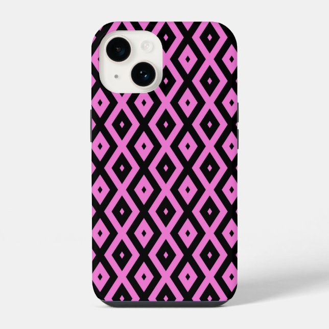 Pink and black diamond pattern iphone case (Back)