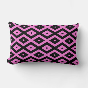 Pink and black diamond pattern lumbar pillow