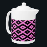 Pink and black diamond pattern teapot<br><div class="desc">Pink and black diamond pattern</div>