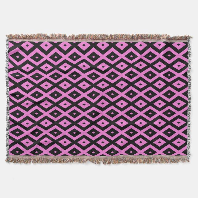Pink and black diamond pattern throw blanket (Front)
