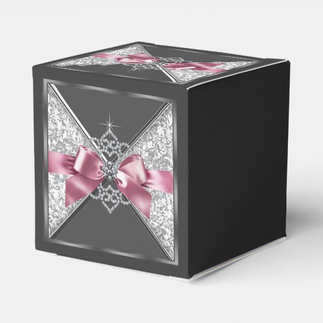 Pink and Black Diamond Sweet 16 Favor Boxes (Back Side)