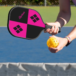 Pink and Black Diamonds   Custom Modern Geometric Carbon Fiber Pickleball Paddle