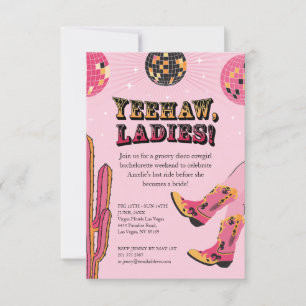 Pink and Black Disco Cowgirl Bachelorette Weekend Invitation