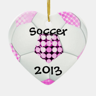 Pink and Black Disco Soccer Ball Ceramic Ornament