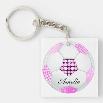 Pink And Black Disco Soccer Ball Keychain by KitzmanDesignStudio at Zazzle