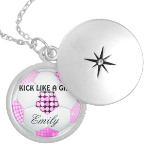 Pink and Black Disco Soccer Ball Locket Necklace