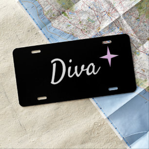 Pink and Black Diva Star License Plate