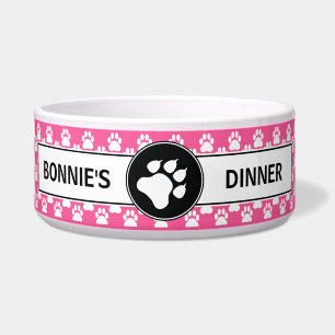 Pink And Black Dog Paws With Custom Text Bowl