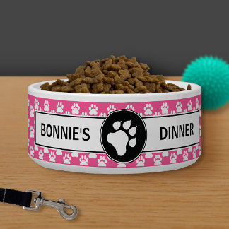 Pink And Black Dog Paws With Custom Text Bowl