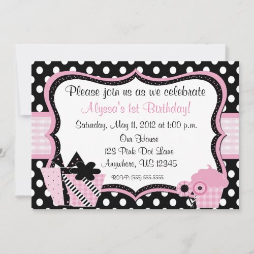 Pink and Black Dot Birthday or Shower Invitation
