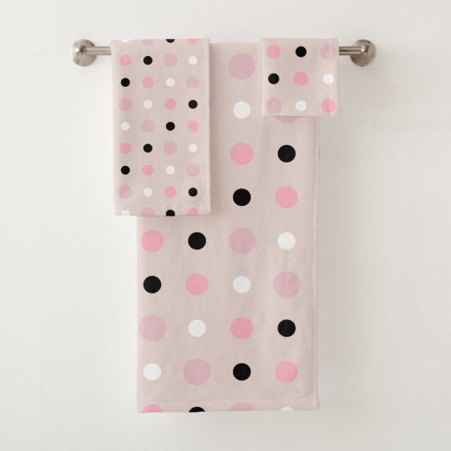Pink and black Dots Bath Towel Set (Insitu)