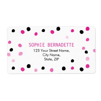 Pink And Black Dots Label by byDania at Zazzle