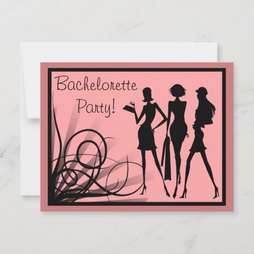 Pink and Black Dress Silhouette Bachelorette Party Personalized Invitations