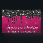 Pink and Black Dripping Glitter 21st Birthday Banner<br><div class="desc">Glamorous black sparkling dripping glitter design on pink gradient background</div>