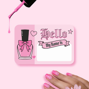 Pink and Black Edgy Gothic Lettering Nail Tech Name Tag