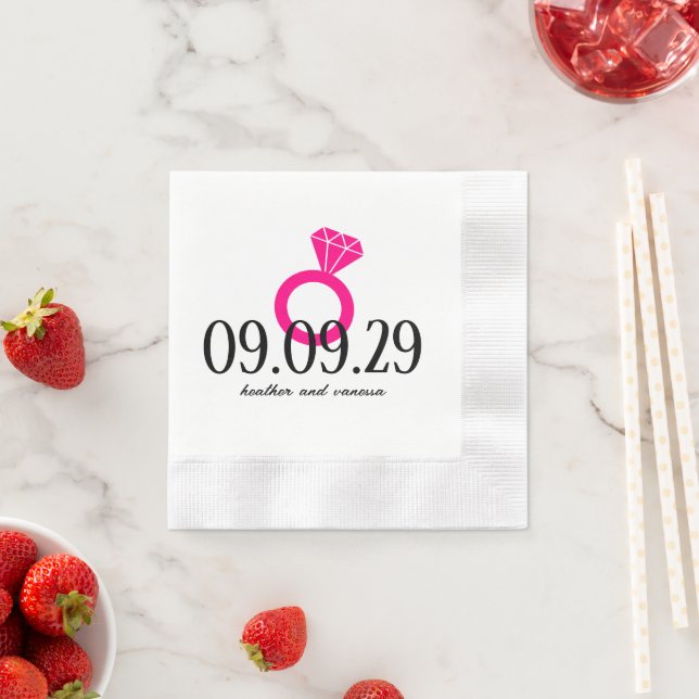 Pink and Black Engagement Ring Napkins (Insitu)