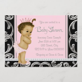 Pink And Black Ethnic Baby Shower Invitation by The_Vintage_Boutique at Zazzle