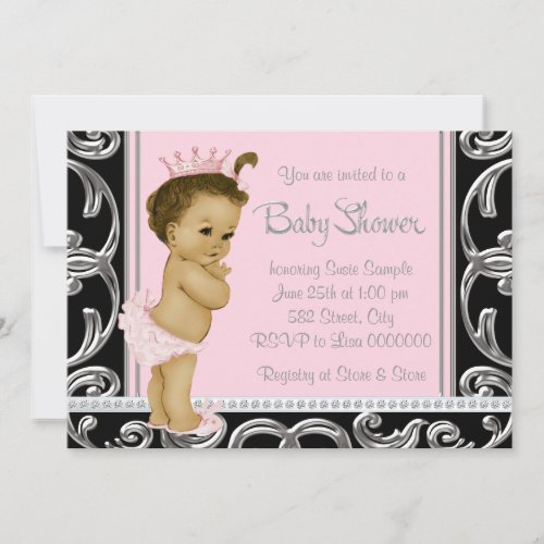 Pink and Black Ethnic Baby Shower Invitation