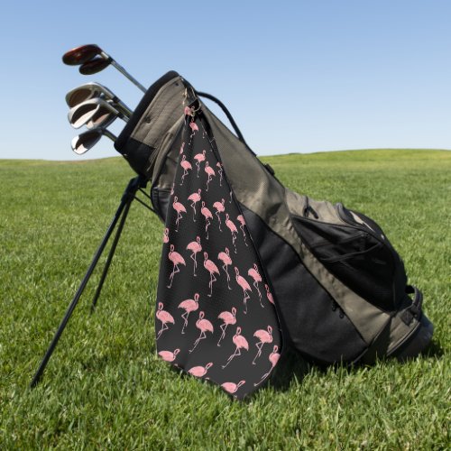 Pink and Black Flamingos Pattern Golf Towel