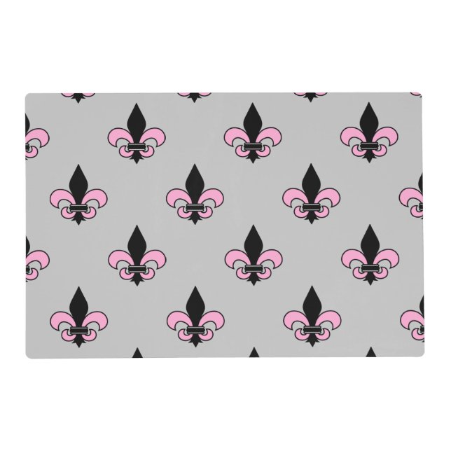 Pink and Black Fleur-de-Lis Placemat (Back)