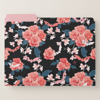 Pink and Black Floral Bats File Folders