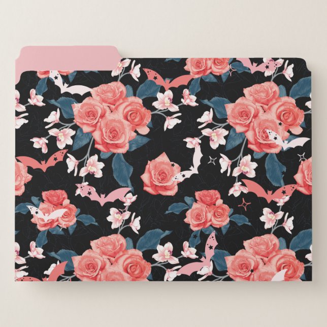 Pink and Black Floral Bats File Folders (Front Left)