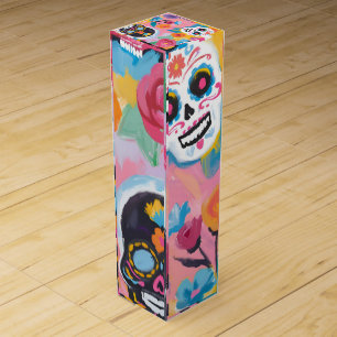 Pink and black Floral Dia de Muertos Wine Box